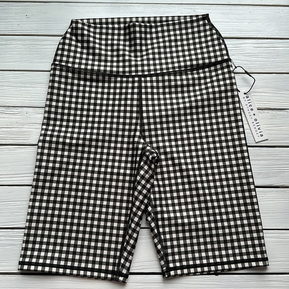 NWT Alice + Olivia Aaron High Waist Bike Shorts Black White size Small - Picture 3 of 4